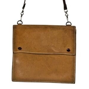 Vintage Le sac Crossbody Bag Tan Leather Messenger Boho Festival Indie Grunge